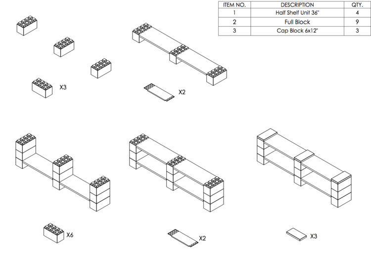 4 Böden Doppelregal - Flache Ausführung - Schritt-für-Schritt Instruktionen